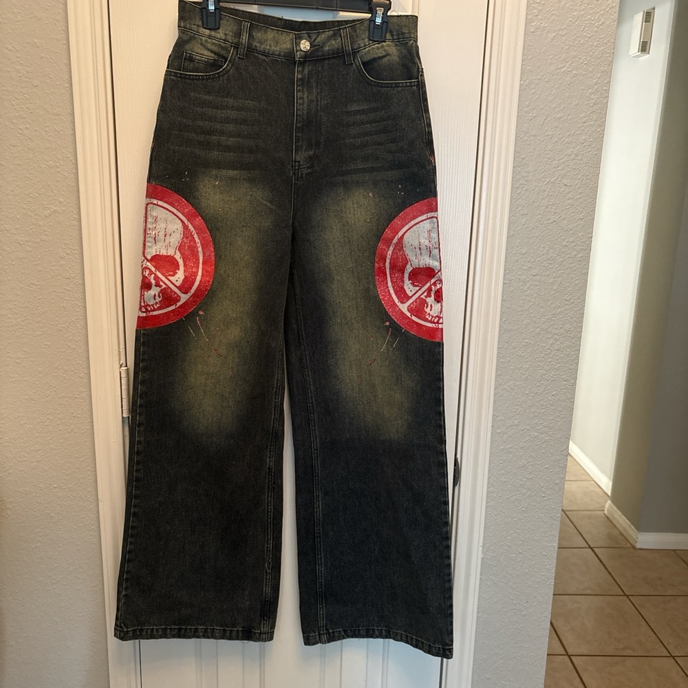 Men's PEACEINWAR Black Graphic Jeans